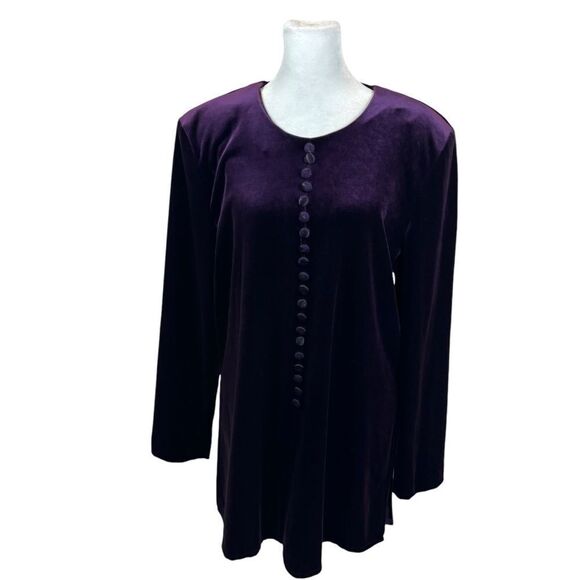 Ladies Vintage 80’s Sunshine Starshine Deep Purple Velour Tunic Top Size 14 - Picture 4 of 13
